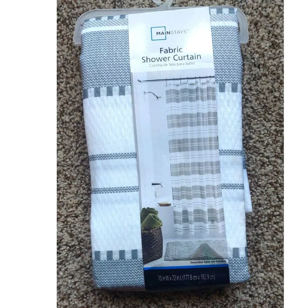 Mainstays Gray White Fabric Shower Curtain 70x72 Modern Stripe Bathroom NIP